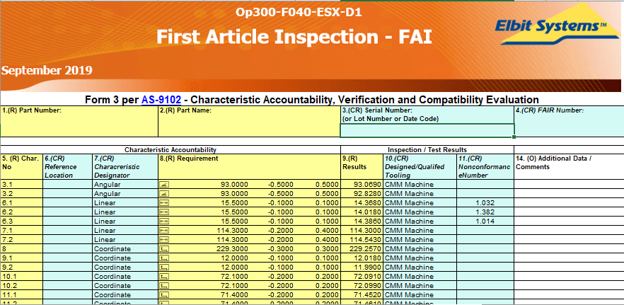 AS9102 FAI Form 3 generated by PAS Report